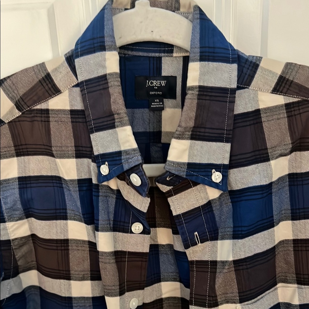 J.Crew Blue and Brown Plaid Oxford Shirt